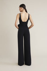 Audrey+Brooks 6206 V-Neck Jumpsuit - A sleeveless jumpsuit with a low back, wide pants, and hidden zipper, perfect for formal evening events.