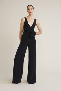 Audrey+Brooks 6206 V-Neck Jumpsuit - A sleeveless jumpsuit with a low back, wide pants, and hidden zipper, perfect for formal evening events.