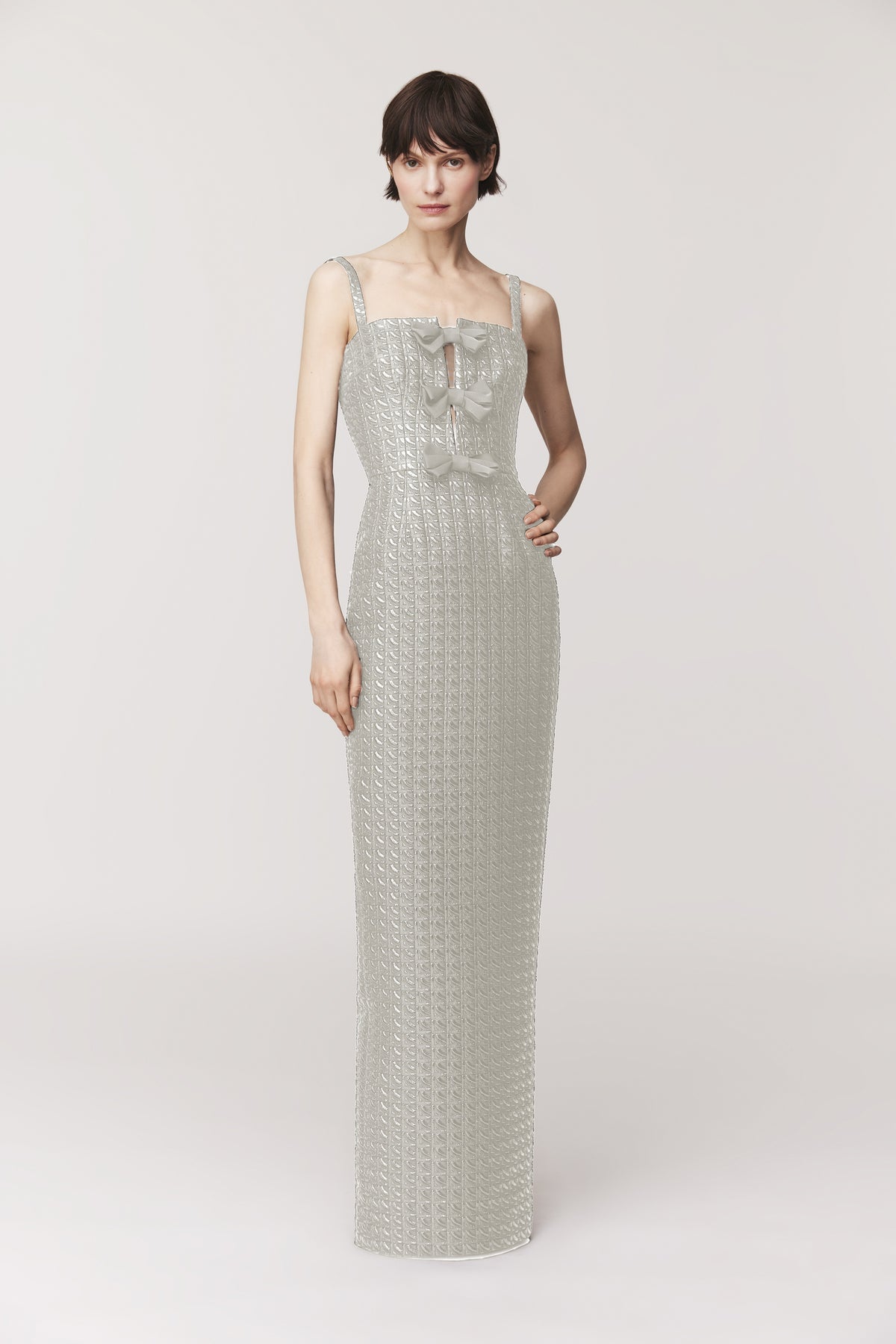 Audrey+Brooks 6713 Strapless Column Gown – In Ivory.  Front View.