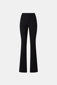 Black flared trousers shown flat against a light gray background.