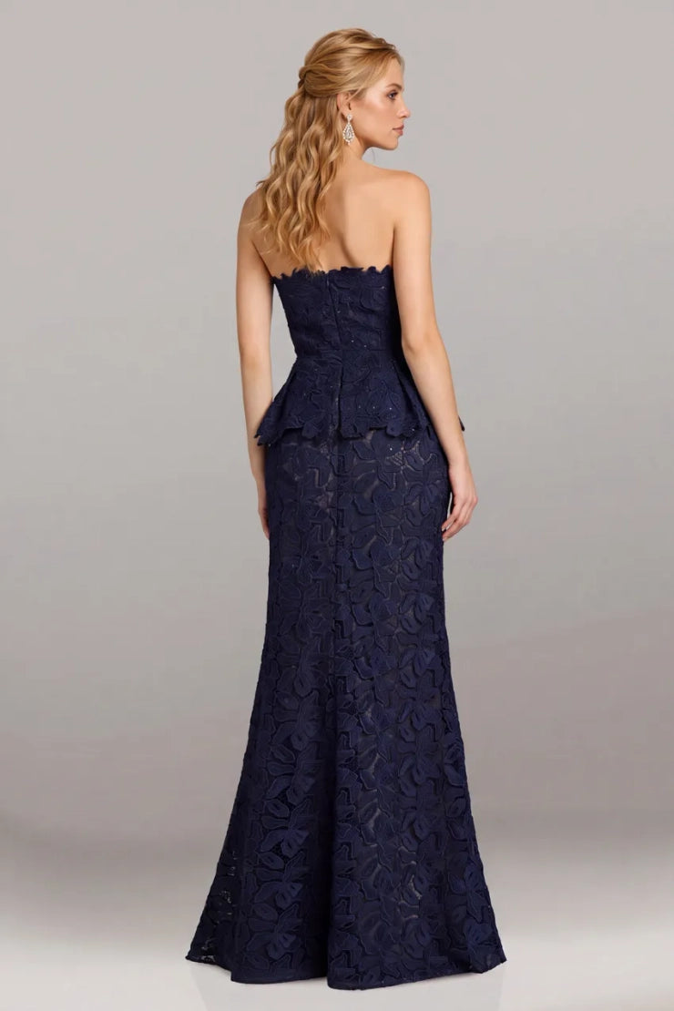 Feriani Couture - 18661 - Strapless Peplum Gown with Floral Appliqués