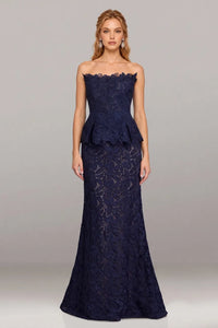 Feriani Couture - 18661 - Strapless Peplum Gown with Floral Appliqués