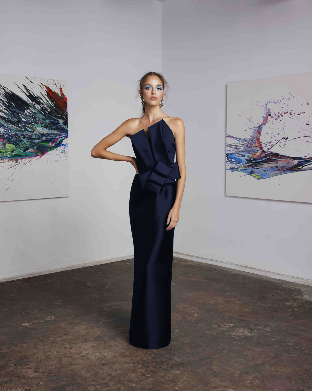 Frascara - 4611: Chic Strapless Evening Gown with Draped Bodice and Origami Bow Frascara - 4611: Chic Strapless Evening Gown with Draped Bodice and Origami Bow