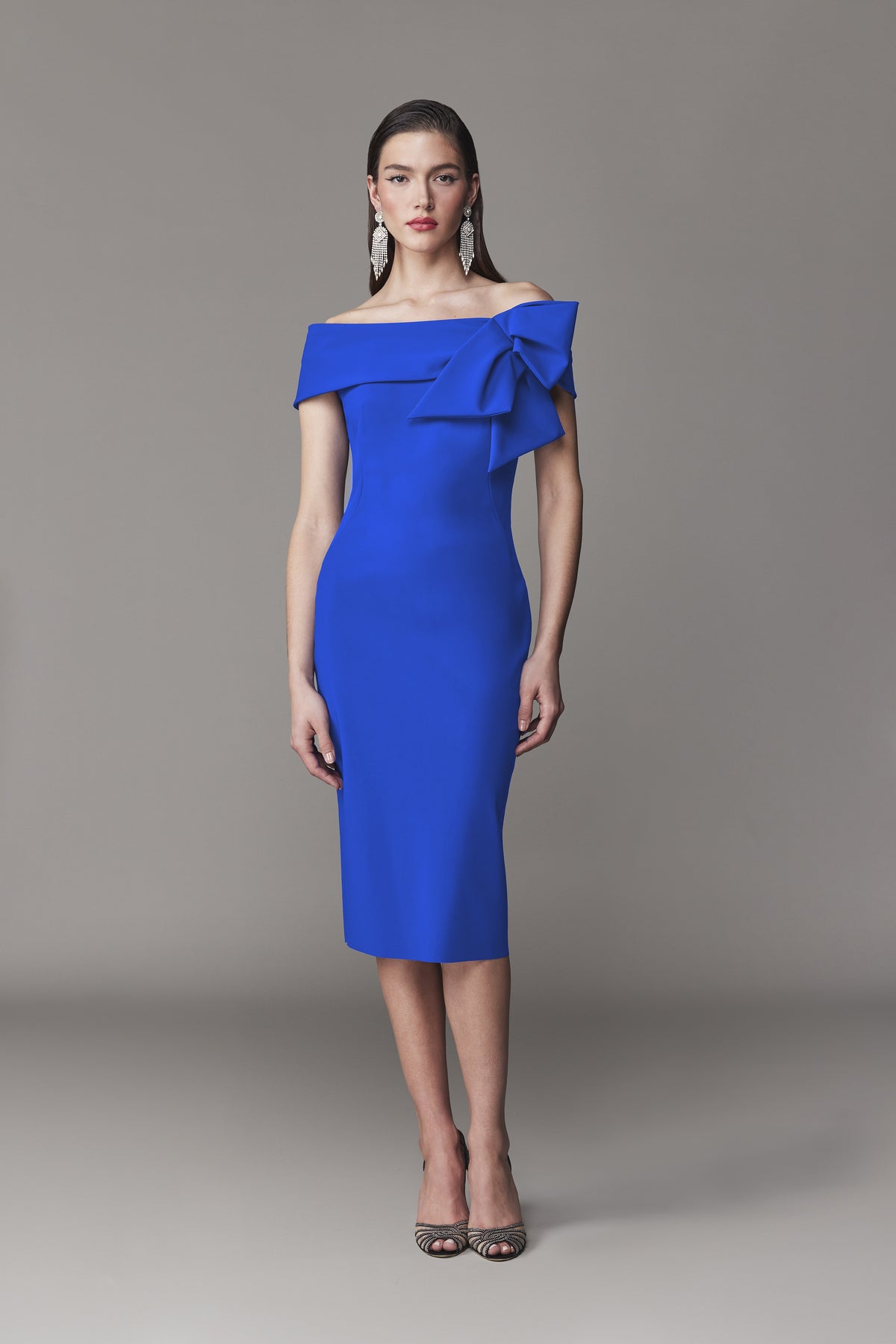 Frascara - 4724 - Off-the-Shoulder Jersey Dress with Asymmetrical Bow Madeline's Boutique Boca Raton Frascara - 4724 - Off-the-Shoulder Jersey Dress with Asymmetrical Bow Madeline's Boutique Boca Raton