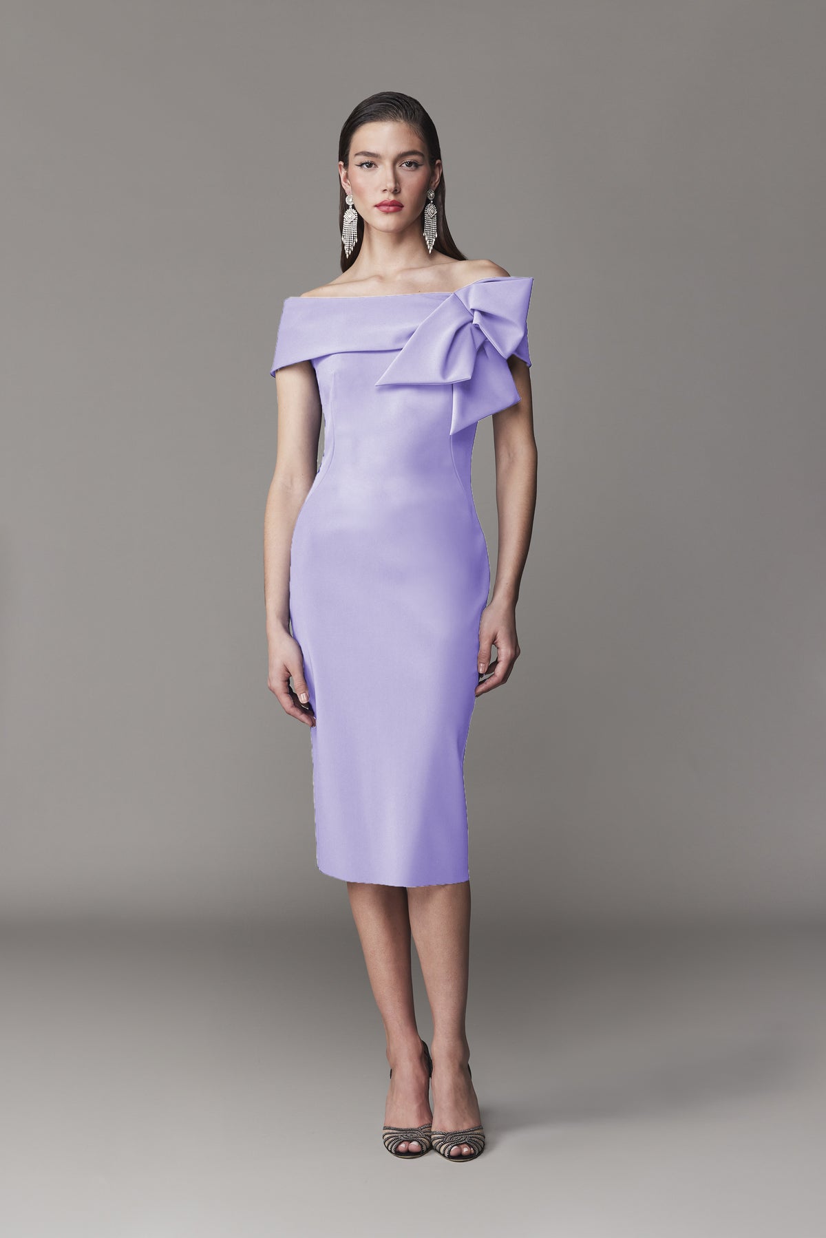 Frascara - 4724 - Off-The-Shoulder Jersey Dress with Asymmetrical Bow Cobalt / 12 Frascara - 4724 - Off-The-Shoulder Jersey Dress with Asymmetrical Bow Cobalt / 12