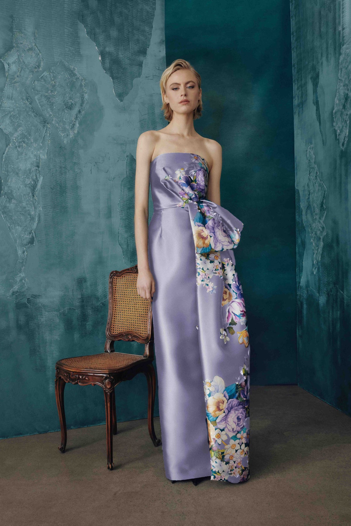 Frascara - 5151 - Strapless Floral Gown with Side Bow Train
