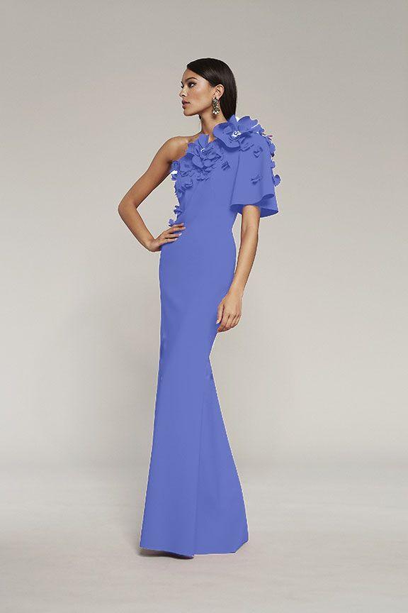 Frascara 4030 One Shoulder Jersey Gown with 3D Floral Bodice