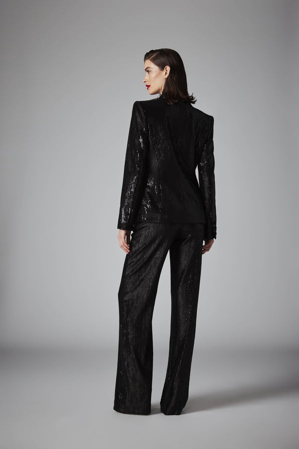 Frascara 45456 satin-lined single breasted pantsuit with wide pant.
