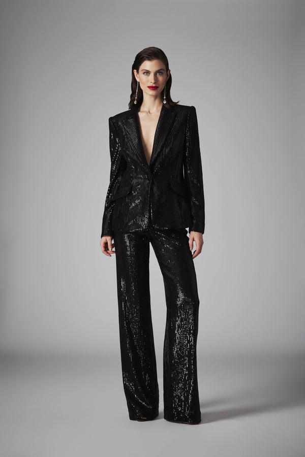 Frascara 45456 satin-lined single breasted pantsuit with wide pant.