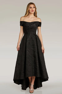 Gia Franco - 12262 - Off The Shoulder Jacquard High-Low Evening Dress