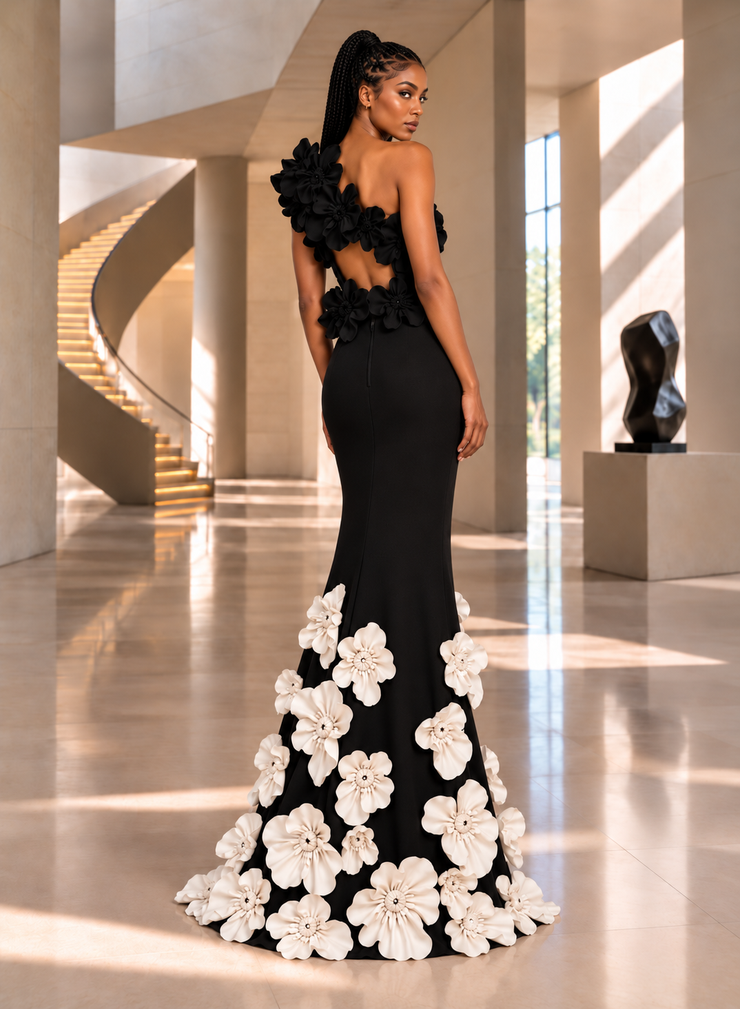 Greta Constantine - Degas - One-Shoulder Floral Appliqué Gown