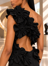 Greta Constantine - Degas - One-Shoulder Floral Appliqué Gown