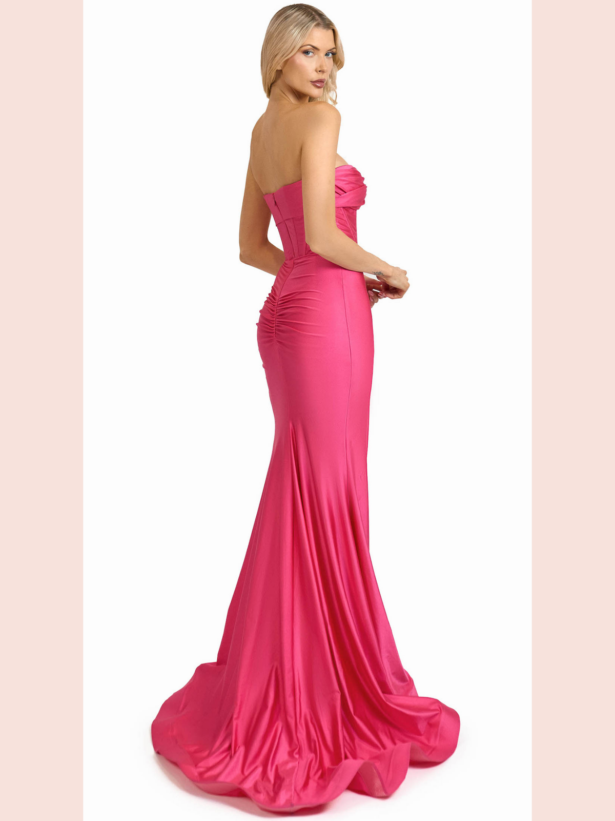 Jessica Angel - 2593 - Strapless High-Slit Gown Dark Neon Pink / S / Jersey Jessica Angel - 2593 - Strapless High-Slit Gown Dark Neon Pink / S / Jersey