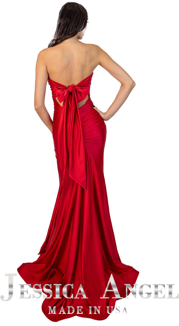 Jessica Angel - 2707 - Strapless Ruched Gown with Bow Back Madeline's Boutique Boca Raton Jessica Angel - 2707 - Strapless Ruched Gown with Bow Back Madeline's Boutique Boca Raton