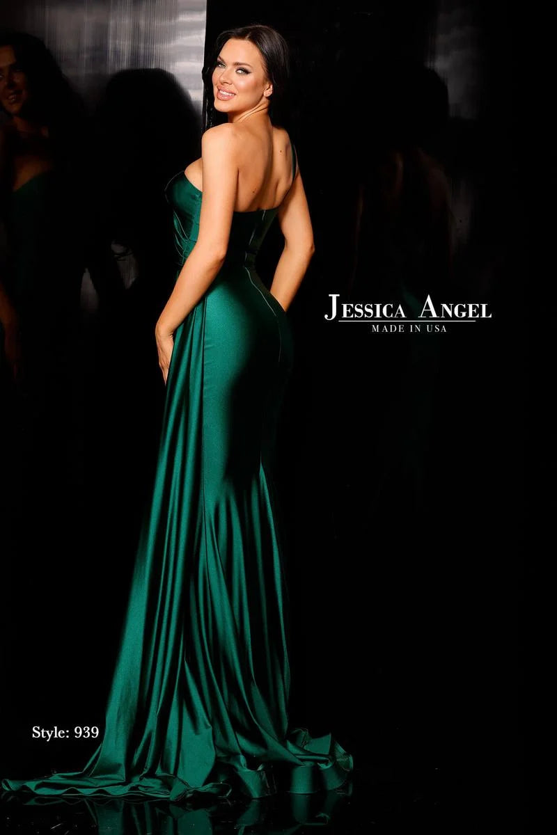 Jessica Angel - 939 One - Shoulder Draped Formal Gown Light Navy / XL Jessica Angel - 939 One - Shoulder Draped Formal Gown Light Navy / XL