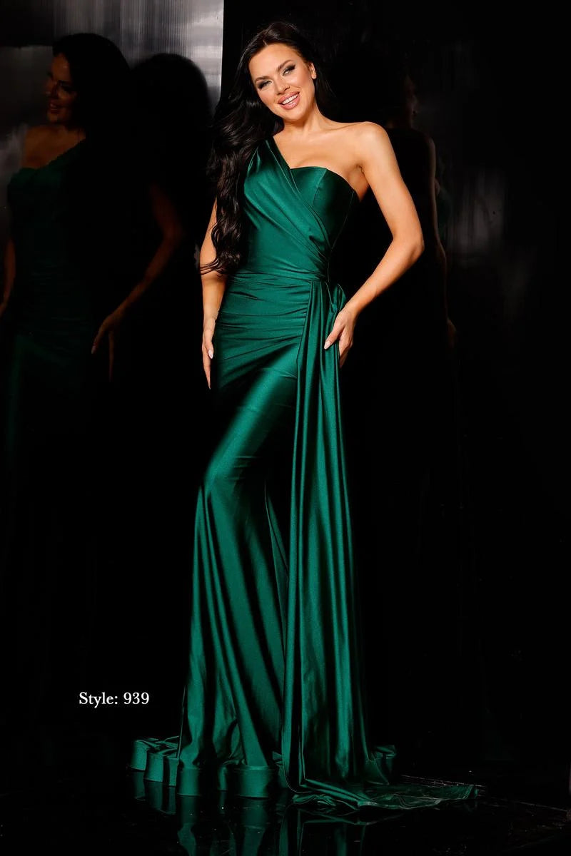 Jessica Angel - 939 One - Shoulder Draped Formal Gown Light Navy / XL Jessica Angel - 939 One - Shoulder Draped Formal Gown Light Navy / XL