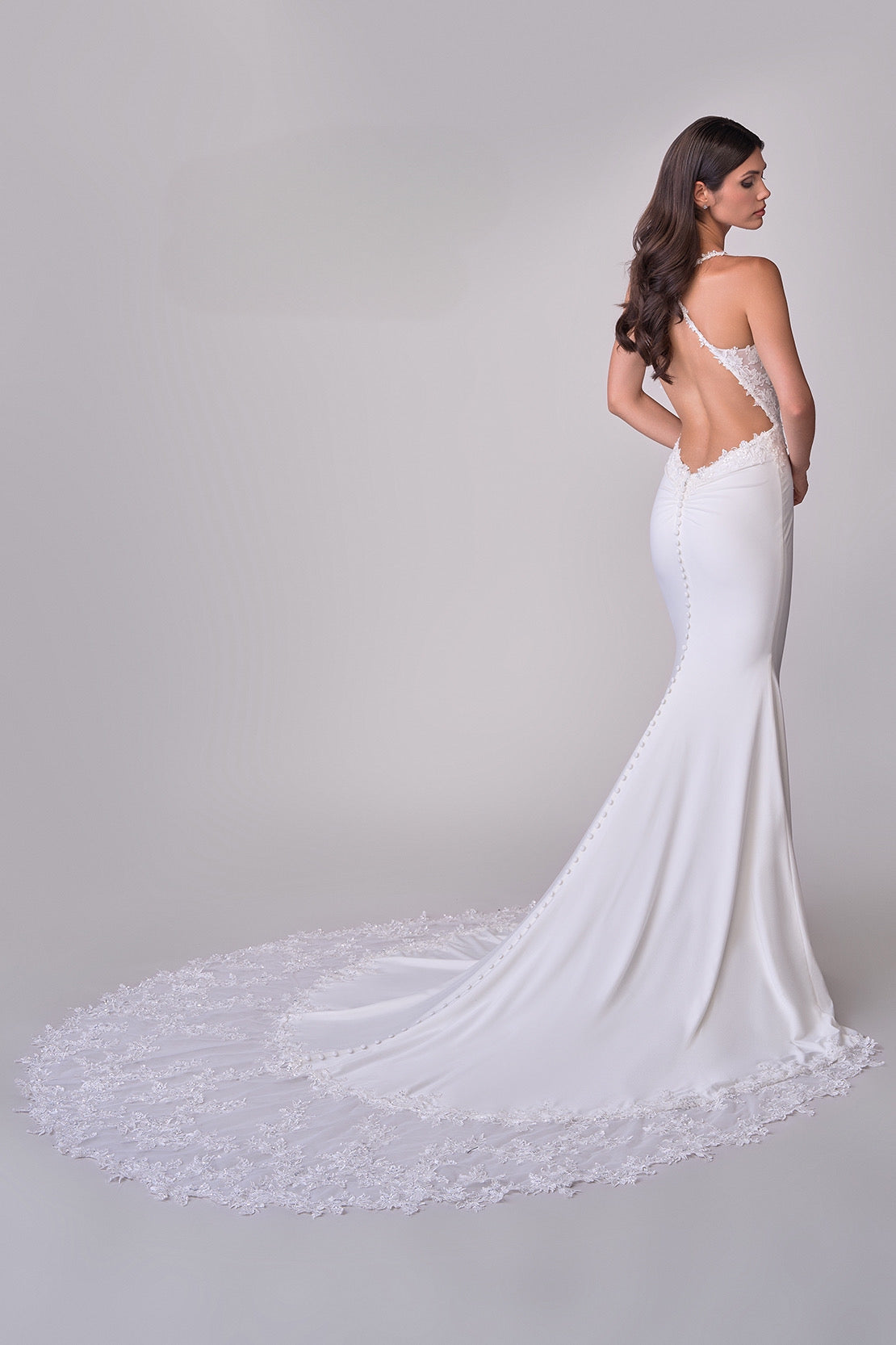 Joelle Olivia by La Femme J2118 Eden Luxe Jersey Wedding Dress - A modern and elegant wedding dress with illusion lace bodice and open low back in ivory.