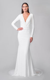 Madeline's Boutique - Joelle Olivia J2171 Ivory Long Sleeve Bridal Gown with Deep V Neckline - Elegant and Timeless Wedding Dress