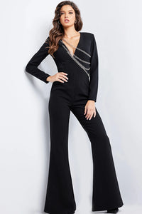 Jovani 36624 Long Sleeve Embellished Jumpsuit - Striking jumpsuit with linked chain embellishments, perfect for elegant evening occasions.