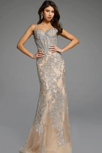Jovani - 40470 - Glitter Embellished Gown with Lace-Up Back
