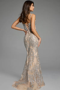 Jovani - 40470 - Glitter Embellished Gown with Lace-Up Back