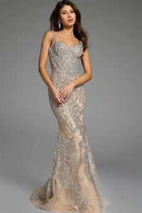 Jovani - 40470 - Glitter Embellished Gown with Lace-Up Back