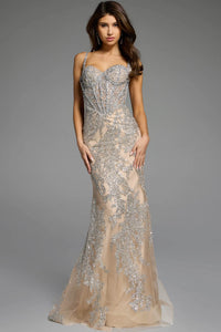 Jovani - 40470 - Glitter Embellished Gown with Lace-Up Back