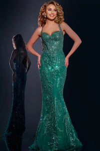 Jovani - 40470 - Glitter Embellished Gown with Lace-Up Back