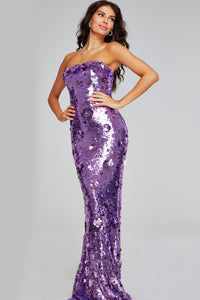 Jovani - 42154 - Strapless Sequin Fitted Gown with Floral Appliqué