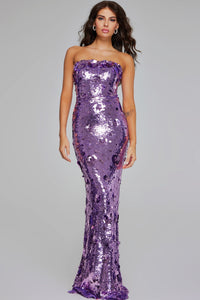 Jovani - 42154 - Strapless Sequin Fitted Gown with Floral Appliqué