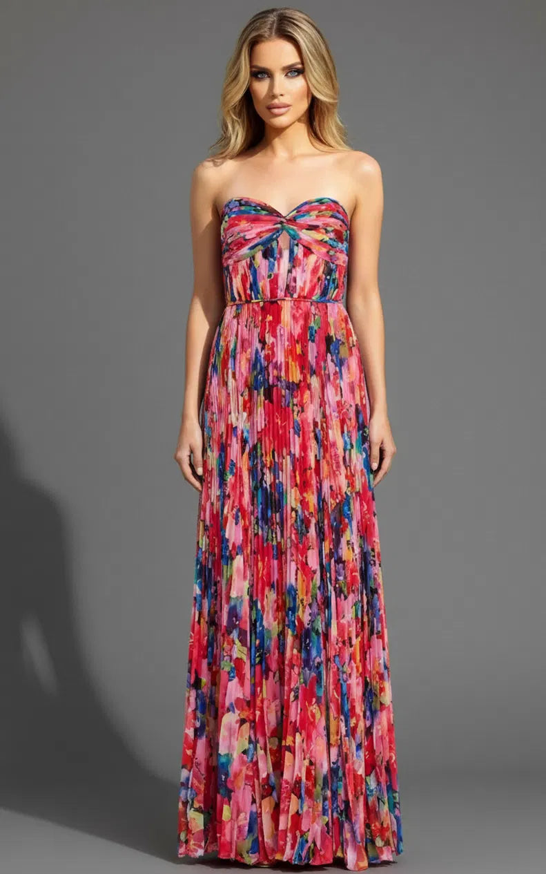Jovani - 42564 - Strapless Pleated Floral Evening Gown