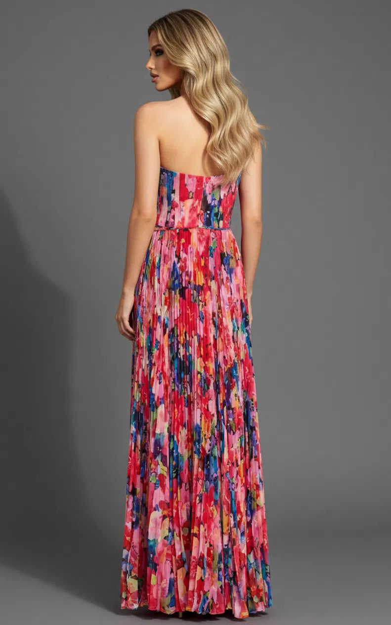 Jovani - 42564 - Strapless Pleated Floral Evening Gown