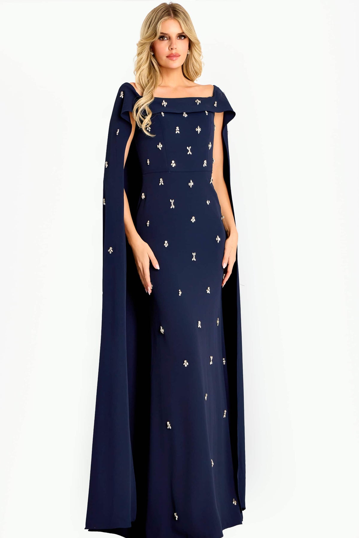 Jovani - 44575 - Off-Shoulder Embellished Gown with Cape