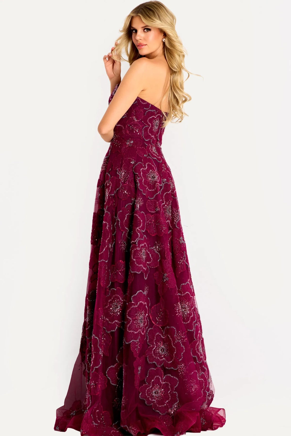 Jovani - 46033 - Strapless Floral-Embellished A-Line Gown