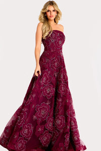 Jovani - 46033 - Strapless Floral-Embellished A-Line Gown