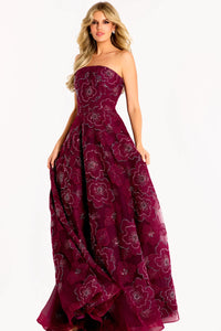 Jovani - 46033 - Strapless Floral-Embellished A-Line Gown