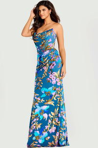 Jovani - 47654 - Strapless Floral Print Draped Mermaid Gown