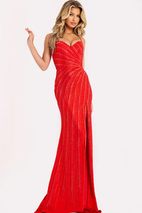 Jovani - 48328 - Spaghetti Strap Beaded Gown with High Slit
