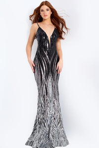 Jovani - 49316 - Plunging Sequin Gown with Ombre Beaded Design