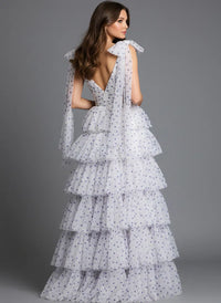 Jovani - 49358 - Tiered Ruffle V-Neck Gown with High Slit