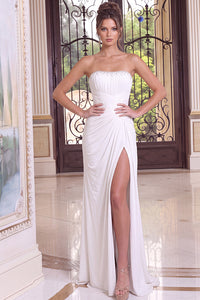 Jovani - 49537 - Strapless Ruched High Slit Gown