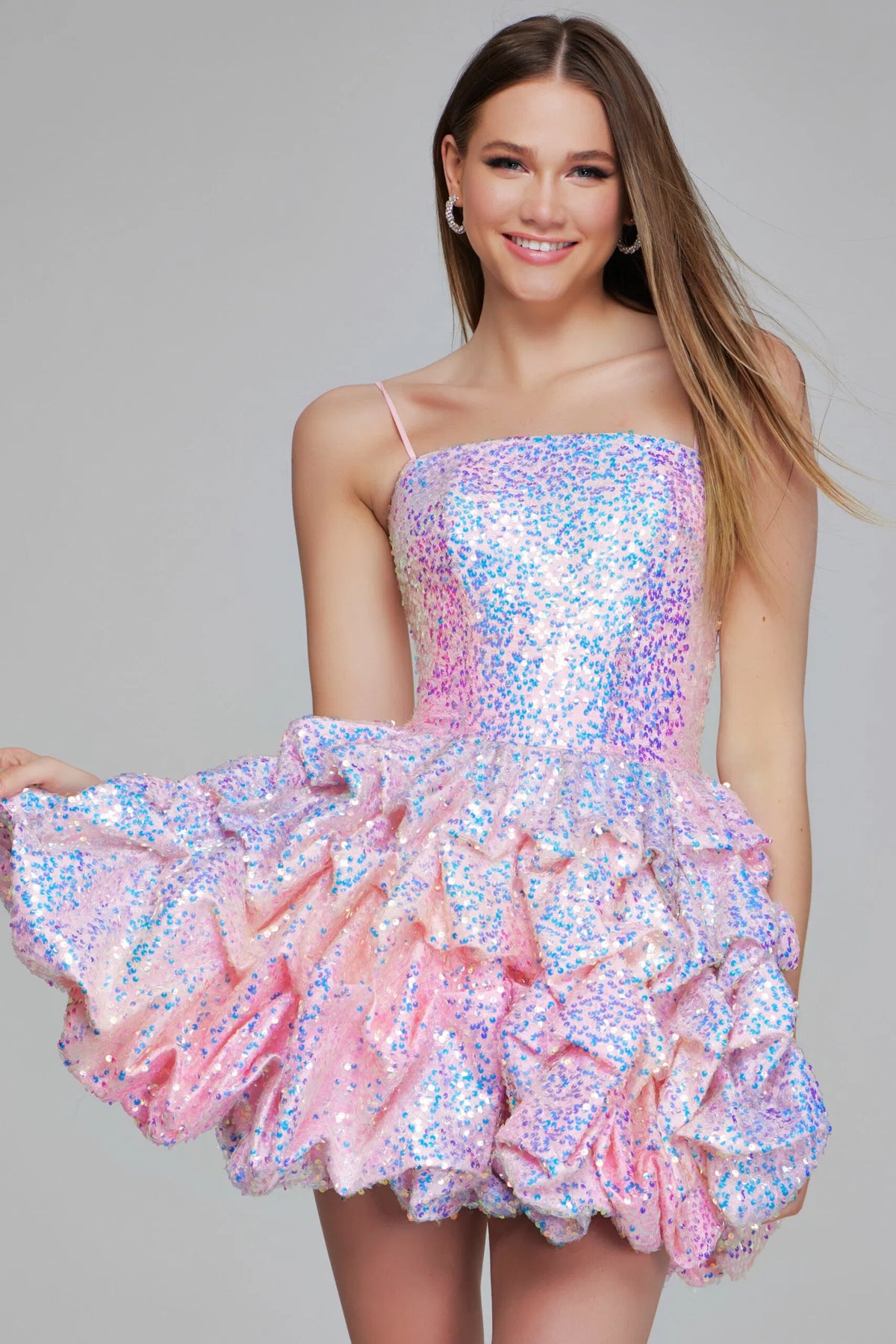 Jovani - K38108 - Sequin Fit and Flare Ruffled Mini Dress Madeline's Boutique Boca Raton Jovani - K38108 - Sequin Fit and Flare Ruffled Mini Dress Madeline's Boutique Boca Raton