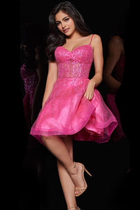 JVN25912 - A stunning sequin and embroidered cocktail dress in tulle fabric, perfect for cocktail parties, homecoming, and formal occasions.  Available at Madeline's Boutique in Toronto, Ontario, Canada and Boca Raton, Florida.