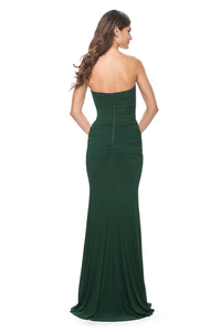La Femme 31899 Ruched Net Jersey Sweetheart Prom Dress - A long prom dress with ruched net jersey, sweetheart neckline, and illusion detail with exposed boning on the back and waist for a modern and alluring look.
