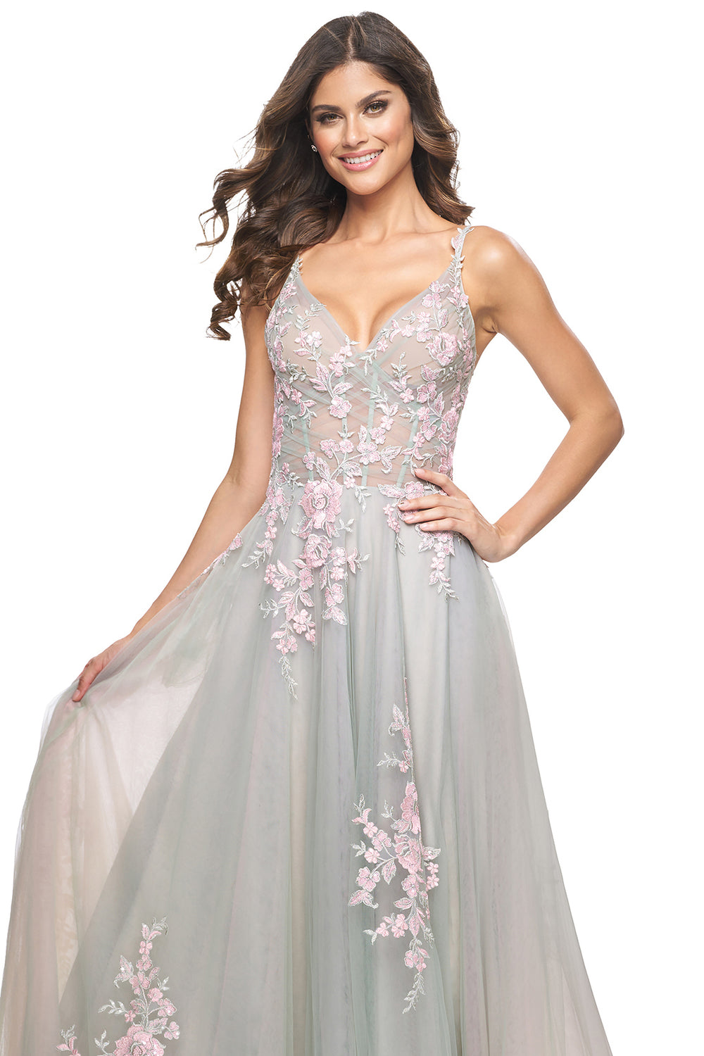 La Femme - 31939 - Scattered Lace Applique A-Line Gown