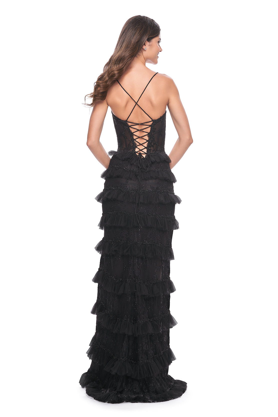 La Femme - 32113 - Tulle and Lace Gown with Tiered Skirt