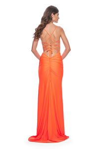 La Femme - 32321 - Rhinestone Embellished Lace Bodice Gown