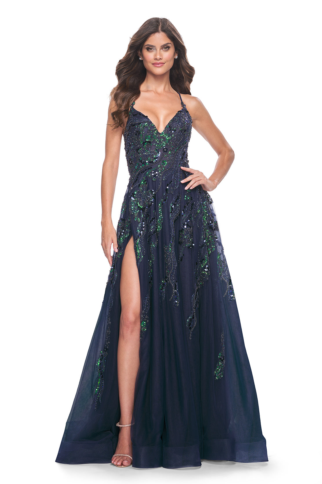 La Femme - 32346: A-Line Prom Gown with Jewel-Toned Sequin Applique Madeline's Boutique Boca Raton La Femme - 32346: A-Line Prom Gown with Jewel-Toned Sequin Applique Madeline's Boutique Boca Raton