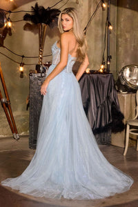 Ladivine - CC492 - Strapless Beaded Gown with Illusion Bodice and Slit