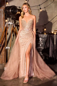 Ladivine - CC492 - Strapless Beaded Gown with Illusion Bodice and Slit